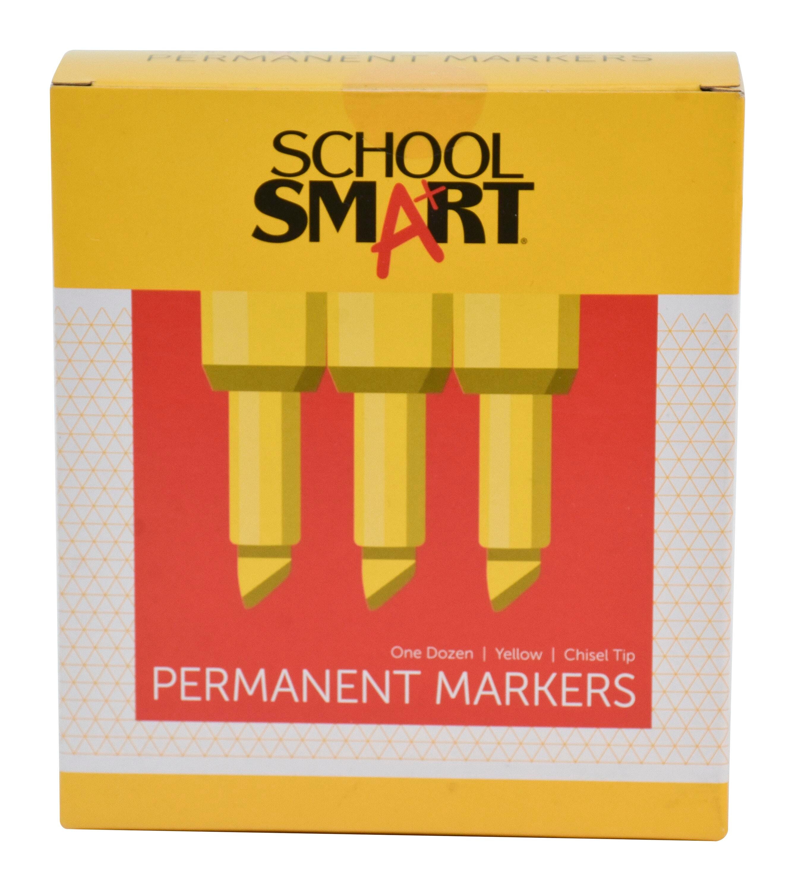 School Smart Non-Toxic Permanent Markers, Broad Chisel Tip, Yellow, Pack of 12 1354262